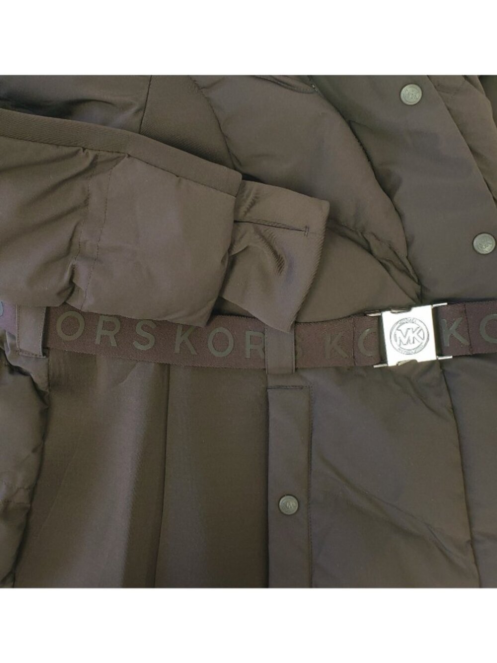 Michael Kors Women's Faux Fur Trim Hooded Quilted Puffer Jacket Chocolate Size M - Picture 3 of 4